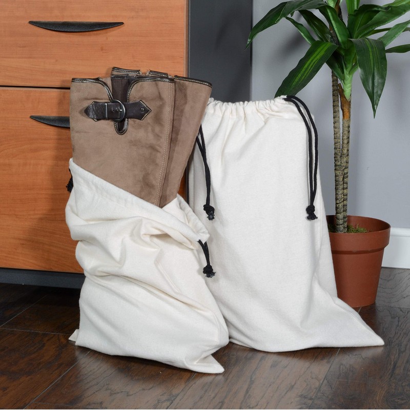 ZENPAC Cowboy Boot Bag, Beige Duster Flannel Pouch with Drawstring