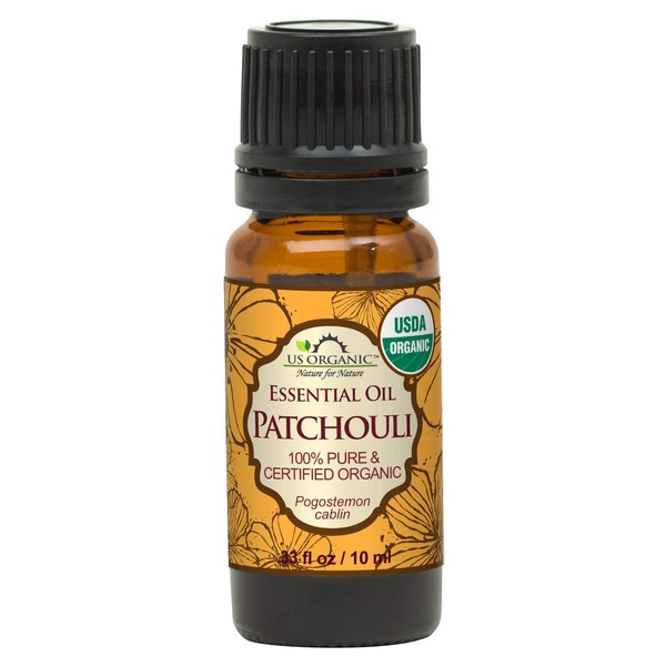 US Organic 100% Pure Patchouli Essential Oil - USDA Certified Organic, Steam Distilled - W/ Euro droppers (More Size Variations Available) (10 ml / .33 fl oz)