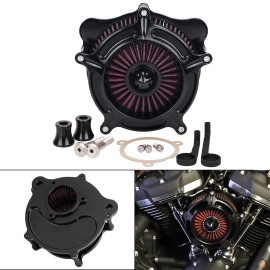 Unbranded Turbine Black Air Cleaner Red Intake Filter For Harley Fat Street Bob Low Rider
