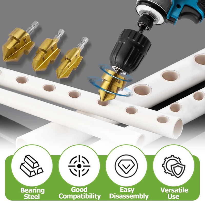 Bestgle 3 Pcs PPR Lifting Step Drill Bits, 1/4" Hex