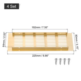 sourcing map Air Vents Cover, 4Pcs 225 x 80mm - Aluminum Alloy Mesh Air Return Vent Cover, Rectangle Louvered Ventilation Grille for Shoe Cabinet Wardrobe (Gold)