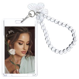 Sorcristy Photocard Holder Acrylic Photo Card Holder with Butterfly Key Ring Pendant Transparent Badge Holder ID Holder for Student Card Credit Card Bank Card