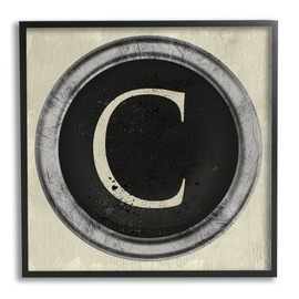 Stupell Industries Letter C Initial Typewriter Shape Vintage Key, Designed by Daphne Polselli Black Framed Wall Art, 24 x 24, Beige