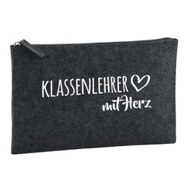 Huuraa Toiletry Bag Class Teacher with Heart Gift 1 Litre Charcoal Felt Class Teacher Gift Idea