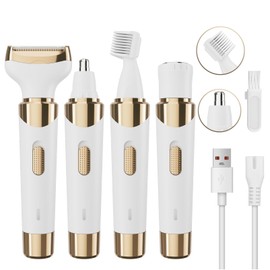 Electric Razor for Women,4 in 1 Womens Shaver Electric Bikini Trimmer Pubic Hair Removal Wet & Dry Painless Shaver for Legs Underarms Eyebrow Face Nose and Bikini Grooming Kit for Women 3021 Gold