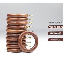 50 Pieces 2 Inch Wooden Drapery Curtain Rod Rings for 1 inch Rod Pole, 1.25 INCH Inner Dia, Natural Rosewood (50, 1.25 INCH Inner Dia)