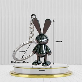 Rusoz Bear Keyring, 3D Bear Guardian Angel Pendant Cartoon Cute Zinc Alloy Gift Ideas Key Chain Small for Keys and Backpacks Decoration, Rabbit Black