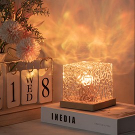 BDUSXYZ Ocean Wave Aurora Projector Lamp - 3D Cube Northern Lights Water Ripple Romantic Ambient Lighting Gradual Rotating Flame Lamp for Relaxation Bedroom Teen Girl Decor