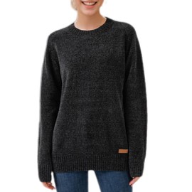 Simple&Opulence Women's Jumper Crew Neck,Chenille Warm Pullover Tops for Woman,Casual Long Sleeve Winter Sweater,XL,Black