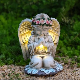 Solar Angel Statue for Garden & Cemetery, Resin Angel Figurines with Solar Lanterns Outdoor Waterproof, Angel Sculptures Decor for Yard Lawn Patio Balcony Porch, Garden Gifts for Mom Women (C)