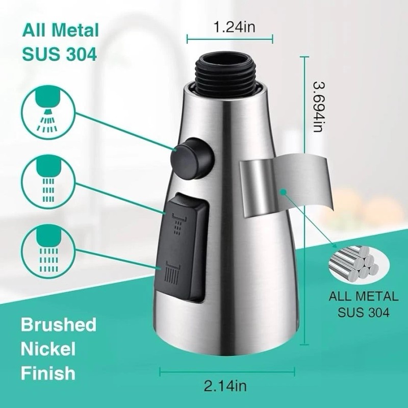 sontiy Metal Kitchen Faucet Head Replacement, 3-Function Pull Down Spray
