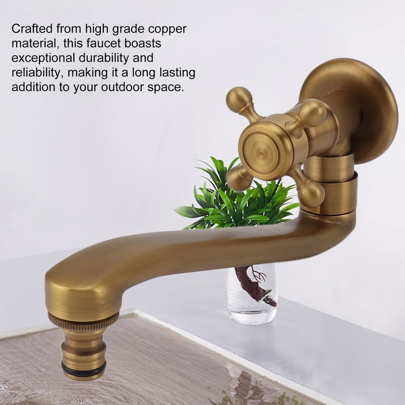 Antique Garden Faucet with Extended Spout Antifreezing Copper Wall Mount