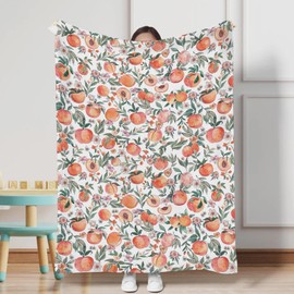Peach Baby Blankets for Boy Girl Vintage Peach Fruit Floral Leaves Flannel Soft Swaddle Blanket Breathable Lightweight Receiving Blankets Bedding Blankets Toddler Infant Newborn Nursery Crib 30x40