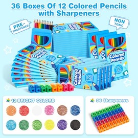 Jyusmile 432 Count Colored Pencils Bulk, Pre-sharpened Coloring Pencils for Kids, 36 Pack 12 Assorted Colors with Sharpener, Bulk School Supplies for Teachers, Classroom Prizes, Drawing Art Supplies