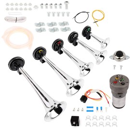 Air Horn Kit, 12V 150dB Super Loud 5 Trumpet Electric Musical Electric Train Car Horn with Compressor for Trucks Cars Vans Boats RVs SUVs