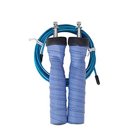 POEGO Sports Premium Speed Skipping Rope with Non-Slip Handles, Adjustable Steel Ropes + 1 x Free Rope with Wear Protection for Crossfit, Endurance Sports, Boxing, Sports, Training, Fitness (Blue)