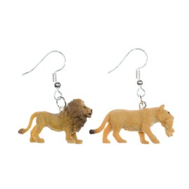 Miniblings Lion Pair Earrings Lion Safari Africa Predatory Cat Rubber – Handmade Fashion Jewellery I Earrings Silver Plated, Rubber
