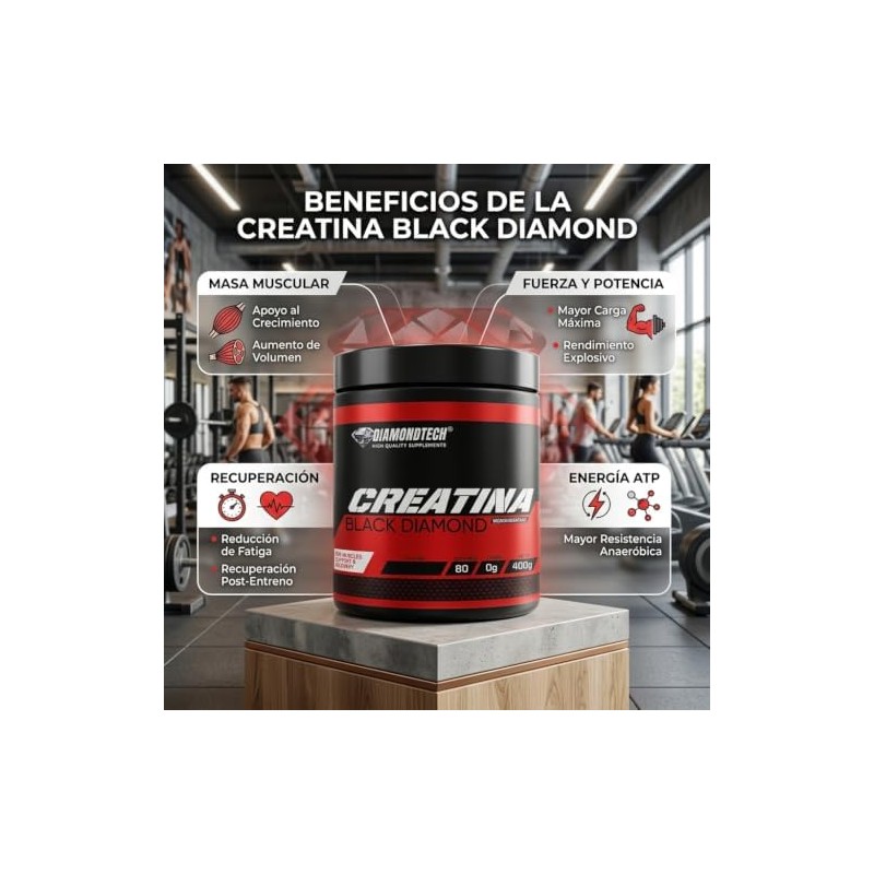Creatina Monohidratada Black Diamond 400grs 80servicios Uva