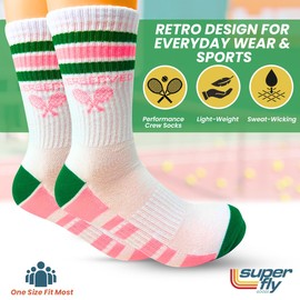 Super Fly Goods Performance Socks Men & Women Novelty Athletic Socks for Sports Golf Tennis Pickleball Yoga Unisex (Tennis Crew Pink)