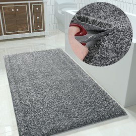Yimobra Bathroom Rugs Mat, Extra Soft Comfortable Bath Rugs, Non-Slip, Water Absorbent and Thick Bathroom Floor Mats, Machine Washine, Shaggy Rugs for Shower Bathtubs, 48 x 32 Inch, Gray