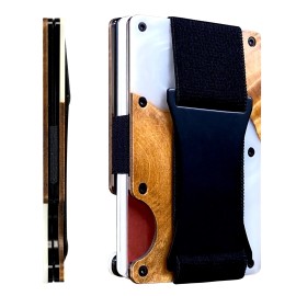 Lux Look EDGE Men’s Resin Wood Pattern Aluminum Wallet Blocks RFID Scanners Money Strap - White R8