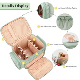 Bagmoly Large Makeup Bag, Portable Travel Makeup Bag Organizer for Women Girls with Makeup Brush Compartment & Two Side Pockets, Cosmetic Travel Bag Vertical Storage Toiletry - Green