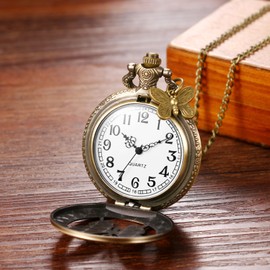Avaner Hollow Butterfly Pocket Watches: Bronze Vintage Retro Analog Quartz Watch with Chain for Men and Women