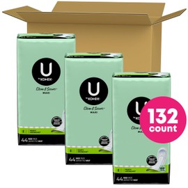 U by Kotex Clean & Secure Maxi Pads, Heavy Absorbency, 132 Count (3 Packs of 44) (Packaging May Vary)