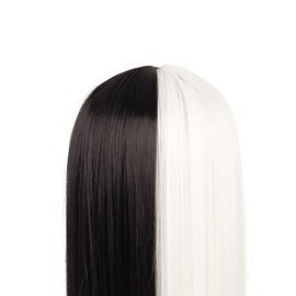 Kaneles Half Black Half White Wig with Bangs long straight Hair Cosplay Natural Wavy Wig for Girls Cosplay Party Show