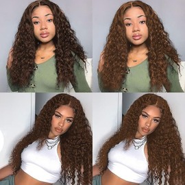 Fabimiya 22 24 26 Inch Human Hair Bundles Brown 4# Water Wave Bundles Human Hair Unprocessed Soft Sewn In Hair with Double Weft for Black Women