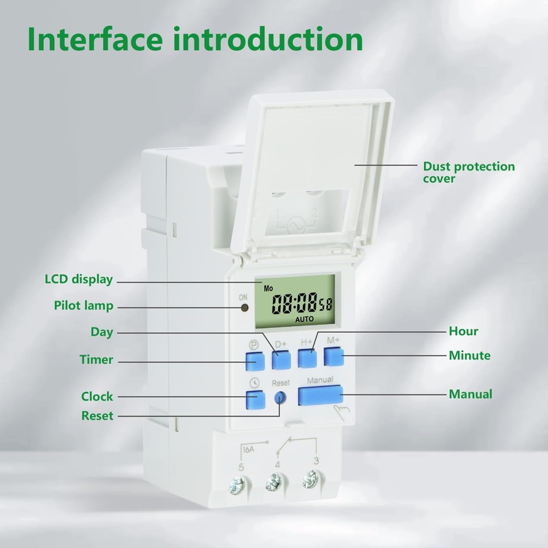 Wengart THC15A Digital Timer 230 V AC, Weekly Programmable with