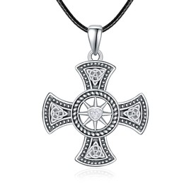 KINGWHYTE Compss Halskette 925 Sterling Silber Keltisches Kreuz Beste Reisegeschenke für Männer Frauen