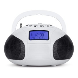 August SE20 - Mini Bluetooth MP3 Stereo - Portable Radio with Powerful Bluetooth Speakers - FM Alarm Clock Radio with SD Card Reader, USB and AUX in