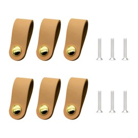 MUEEAD 6 Pieces Leather Furniture Pulls with 6 Screws, Drawer Door Knobs, Leather Cabinet Pulls, Dressing Table Door Knobs, Kitchen Door Knobs, Leather Bag Handles