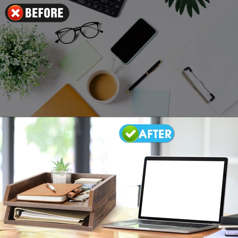 DoubleFill 2 Pcs Wooden Letter Trays Wood Letter-Size Desk Organizer