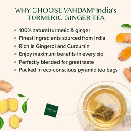 VAHDAM VAHDAM, Turmeric Ginger Herbal Tea Bags (100 Pyramid Tea Bags) Caffeine Free, Non GMO, Gluten Free | 100% Pure Herbal Blend - Savory & Spicy | Whole Loose-Leaf Tea Bags | Resealable Ziplock Pouch