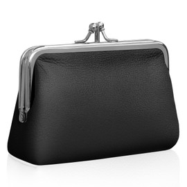 ELNX Coin Purse, PU Coin Pouch Women Kiss Lock Change Pouch Vintage Women's Coin Purses & Pouches for Keys Credit Card Coin Earphone (Black)