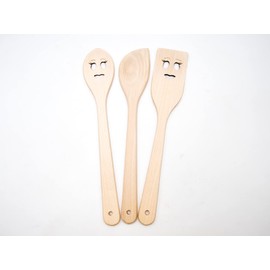 JOWE High Quality Wooden Kitchen Utensils Set of 3 Cooking Spoons and Kitchen Utensils Set Small with Woman Motif