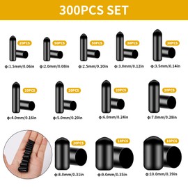 300Pcs Black Rubber End Caps Set, Round PVC Bolt Cover, Dust-Proof Tube Bolt Cap Cover, Pipe Rubber Screw Thread Protectors, Vinyl Flexible End Caps for Metal Chair Tips Screw(Inner Dia 1.5-10mm)