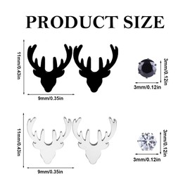 GAODECHA 2 Pairs Christmas Stud Earrings 2 Colours Cute Christmas Elk Piercings Earrings Stainless Steel Reindeer Antlers Earring for Women of All Ages Gifts (Silver Steel and Black Colour, Stainless