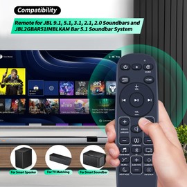 New Sound Bar Remote Control Replaced for JBL 9.1, 5.1, 3.1, 2.1, 2.0 Soundbars and JBL2GBAR51IMBLKAM Bar 5.1 Soundbar System