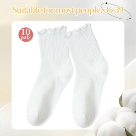 SI SEN Cotton Knitted Crew Socks, Knitted Socks with Ruffle Socks, for Women and Girls, 36-39 (White)