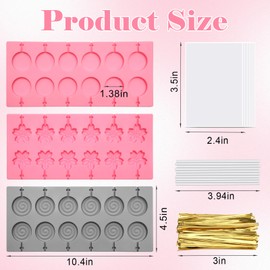 303Pcs Silicone Lollipop Molds Kit, Lollipop Maker Molds Set, Non-Stick Lollipop Candy Molds for Chocolate, 3D Flower Silicone Mold for Hard Candy with 100P Sticks, 100P Candy Bags, 100P Ties