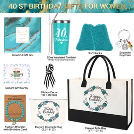 MACEVIA 40th Birthday Gifts For Women, Best Gifts for 40 Year Old Women, Happy 40th Birthday Basket Gifts Box for Her Mom Sister Friend Wife Daughter Coworker Bestie-Unique 40 Fabulous Gifts Ideas