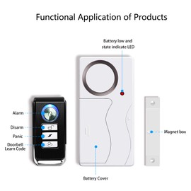 NineLeaf Wireless Door Alarm with Remote, Anti-Theft Window Alarms, Contact Sensor Alarm, Pool Door Alarm, Entry Chime,Apartment Alarm,Fridge Door Open Alarm for Kid Safety(Pack of 1)