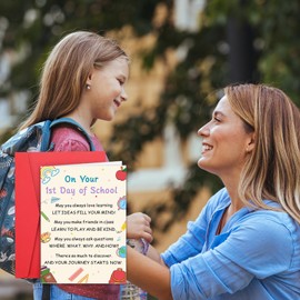 1st Day of School Card for Kids Student, First Days of Preschool Kindergarten Card for Girl Boy, Back to School Greeting Cards for Kid, First Day of School Sign for Daughter Son, Good Luck Cards