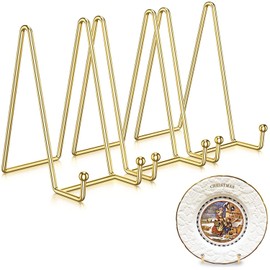 3 Pack Plate Stands for Display, 6 Inch Picture Stand Black Iron Easel Decorative Plate Holder Display Stand, Metal Photo Frame Stand for Decorative Dish, Book, Tablets, Tabletop Art (6 Inch, Gold)