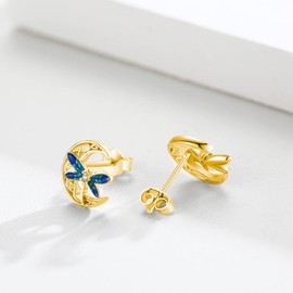 Celtic Moon Earrings 925 Sterling Silver Dragonfly Earrings Celtic Stud Earrings Dragonfly Jewelry Gift Birthday Christmas for Women Girls, Sterling Silver