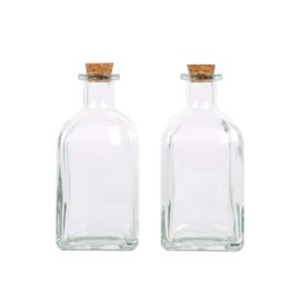 Magic Season Decorative Glass Bottles with Cork Stoppers (250 ml Square Bottles / Set of 2)