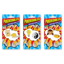 Just For Laughs Pincredibles Enamel Pins 6-pack (Fortune Cat, Fortune Cookie, Idea Light Bulb, Yin Yang, Hear No Evil Monkey Emoji, Hot Dog)